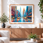 Finished new york yellow taxi paint by numbers artwork displayed as home decor