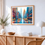 New york yellow taxi paint by numbers artwork displayed on wall as home decor