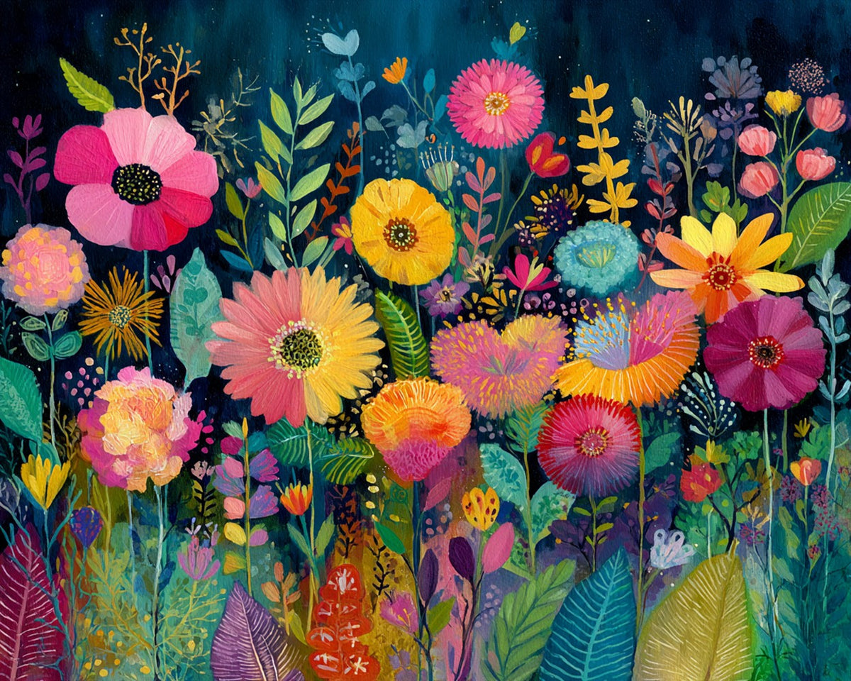 Night blooming flowers paint by numbers kit for beginners