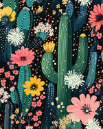 Night cactus garden cross stitch kit for beginners