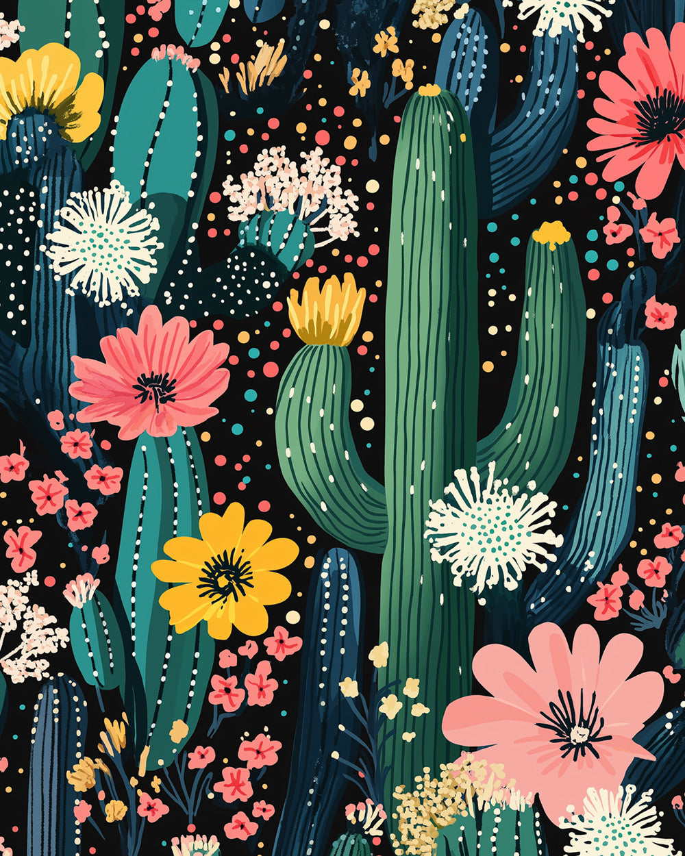 Night cactus garden cross stitch kit for beginners