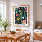 Night cactus garden cross stitch artwork displayed on wall as home decor