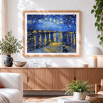 Finished night over the rhone cross stitch artwork displayed