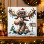 Finished north pole moose pearl diamond painting artwork displayed as holiday home decor