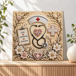 Finished nurse spirit of care pearl diamond painting artwork displayed as holiday home decor