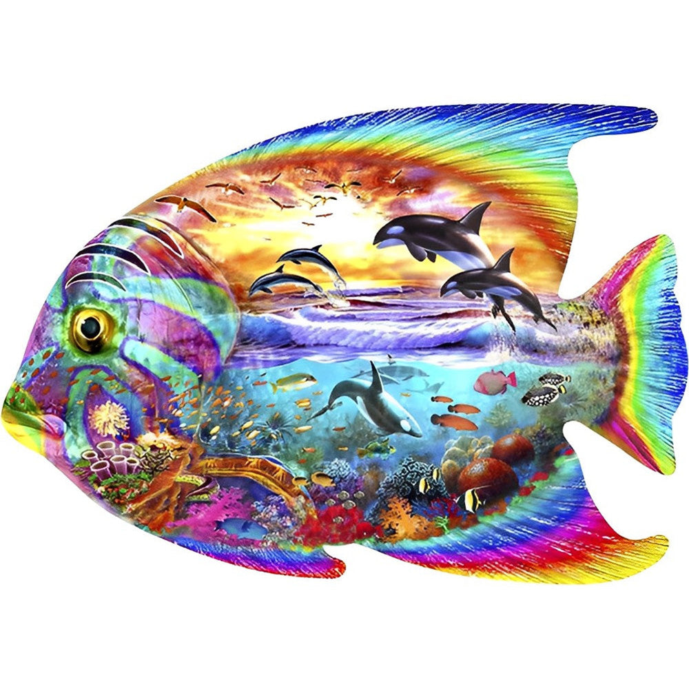 Ocean fish with dolphin scene cross stitch kit for beginners