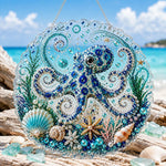 Finished ocean octopus charm pearl diamond painting artwork displayed as home decor