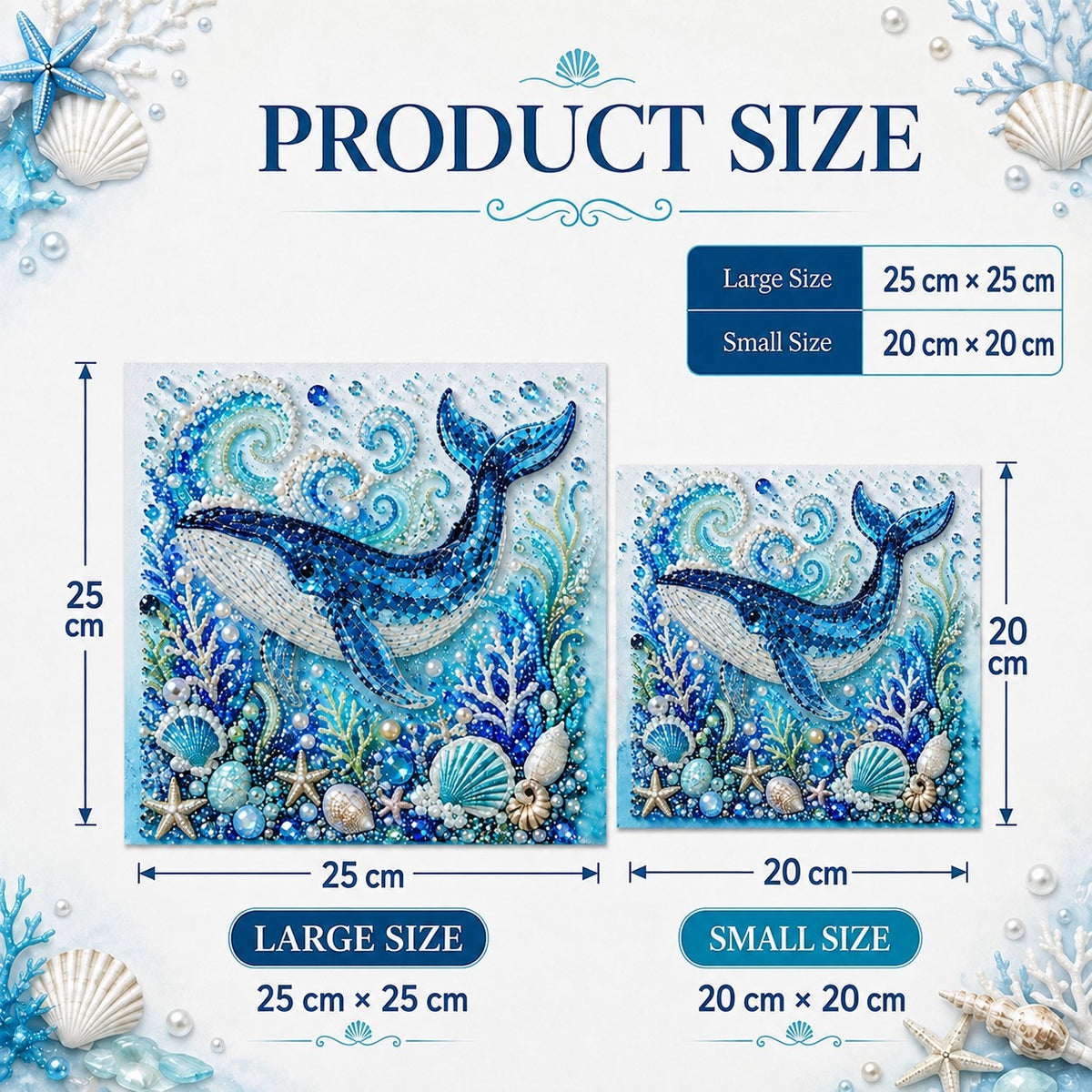 Framed ocean pearl art available in two square sizes