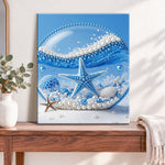 Finished ocean pearl starfish pearl diamond painting artwork displayed as home decor