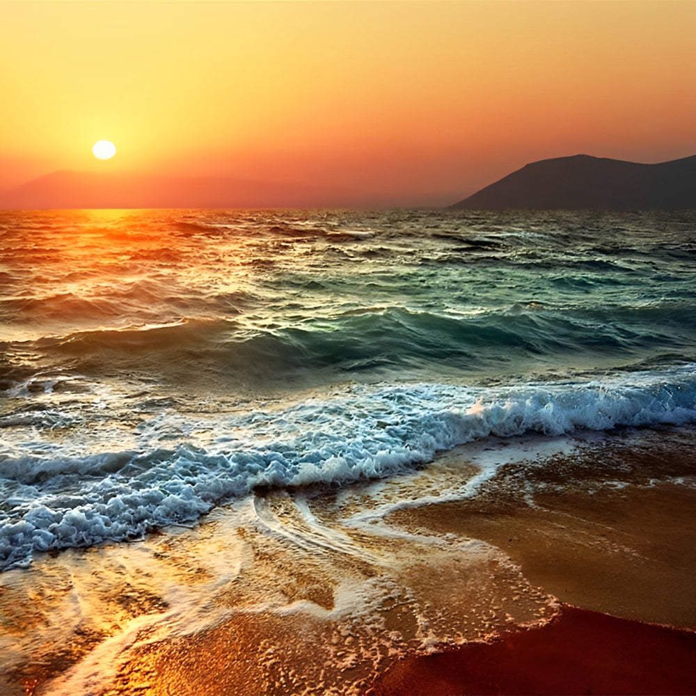 Ocean waves at sunset cross stitch kit for beginners