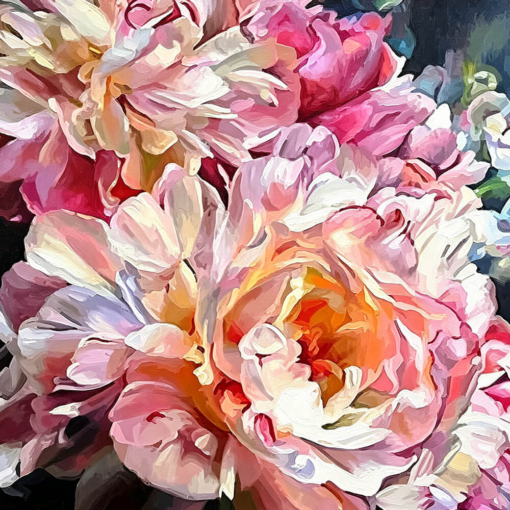 Oil painting style pink peonies cross stitch kit for beginners