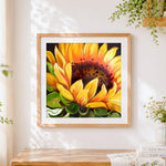 Finished oil painting sunflower close-up paint by numbers artwork displayed as home decor