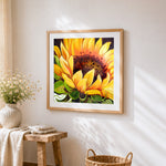 Oil painting sunflower close-up paint by numbers artwork displayed on wall as home decor