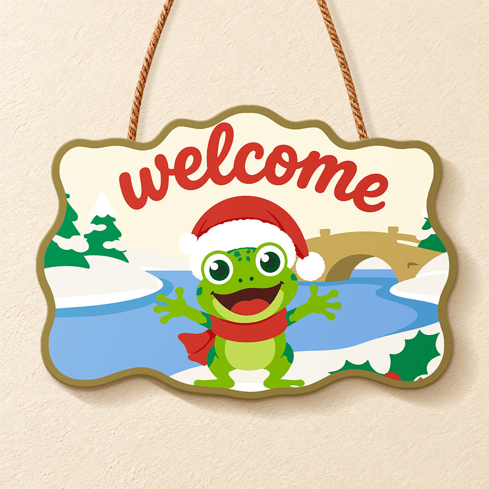 Open arms frog welcome paint by numbers door hanger finished design