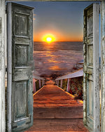 Open doors to the ocean at sunset cross stitch kit for beginners