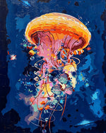 Orange abstract jellyfish cross stitch kit for beginners