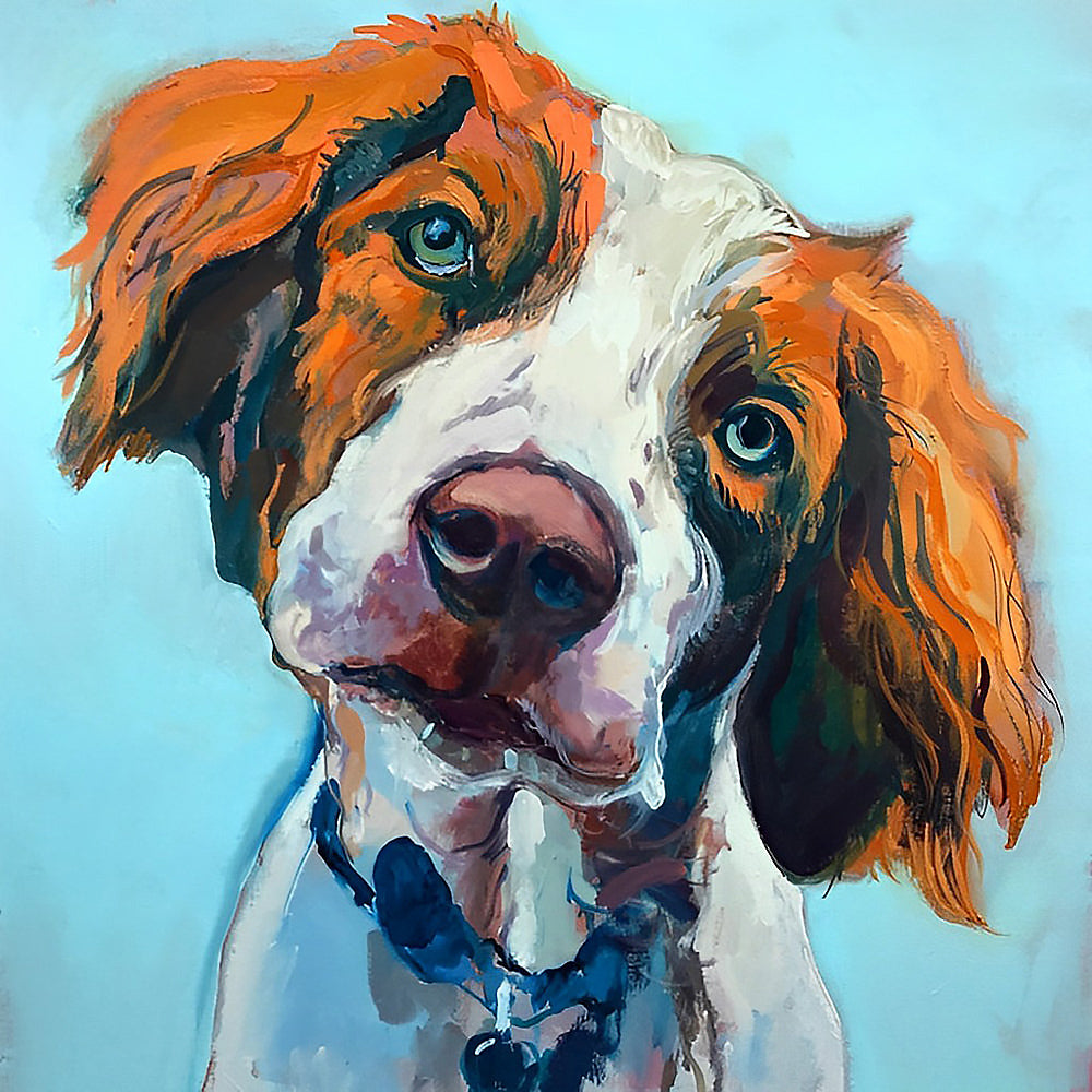 Orange and white hunting dog cross stitch kit for beginners