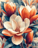 Orange and white magnolias cross stitch kit for beginners