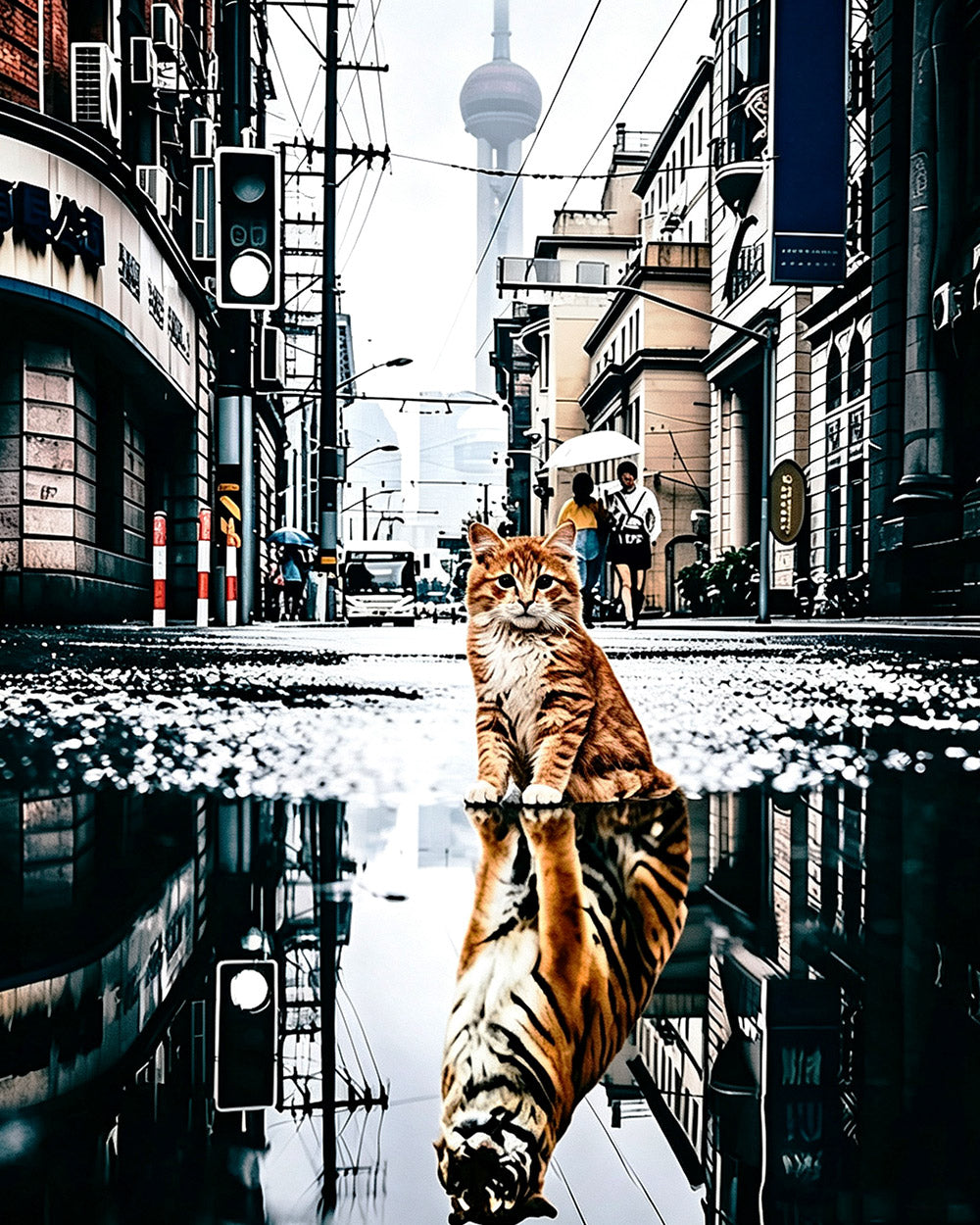 Orange cat and tiger reflection cross stitch kit for beginners