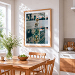 Orange cat water reflection cross stitch artwork displayed on wall as home decor