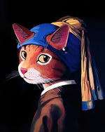 Orange cat with pearl earring cross stitch kit for beginners