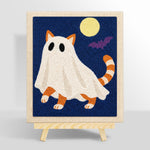 Orange ghost cat under full moon punch needle kit for beginners