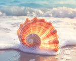 Orange seashell in ocean foam cross stitch kit for beginners