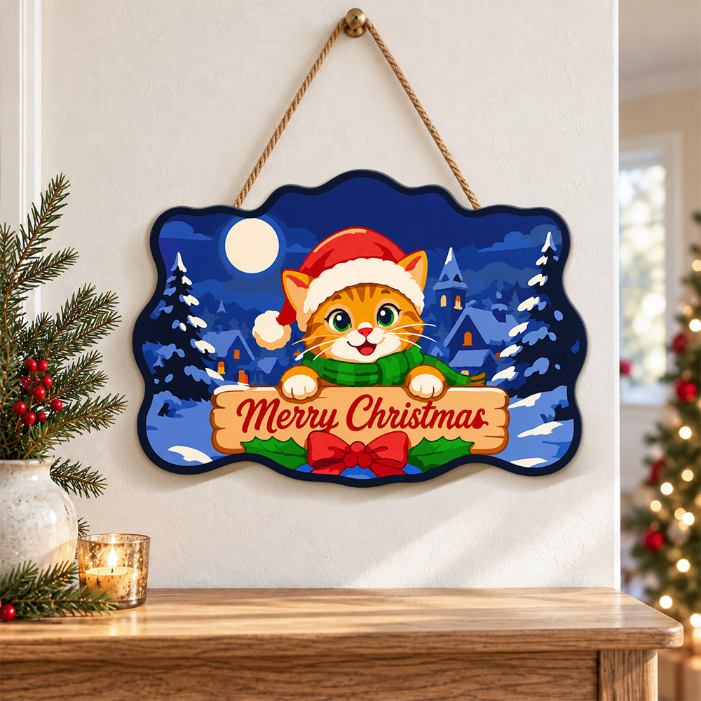 Orange tabby christmas paint by numbers door hanger as indoor wall decor