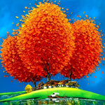 Orange tree and lakeside village cross stitch kit for beginners