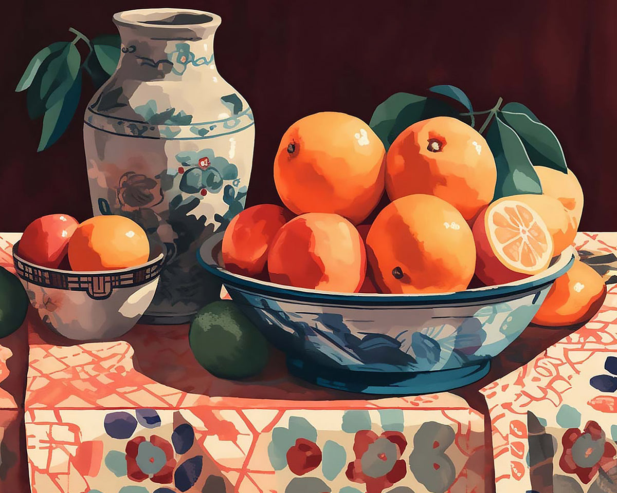 Oranges and vase cross stitch kit for beginners