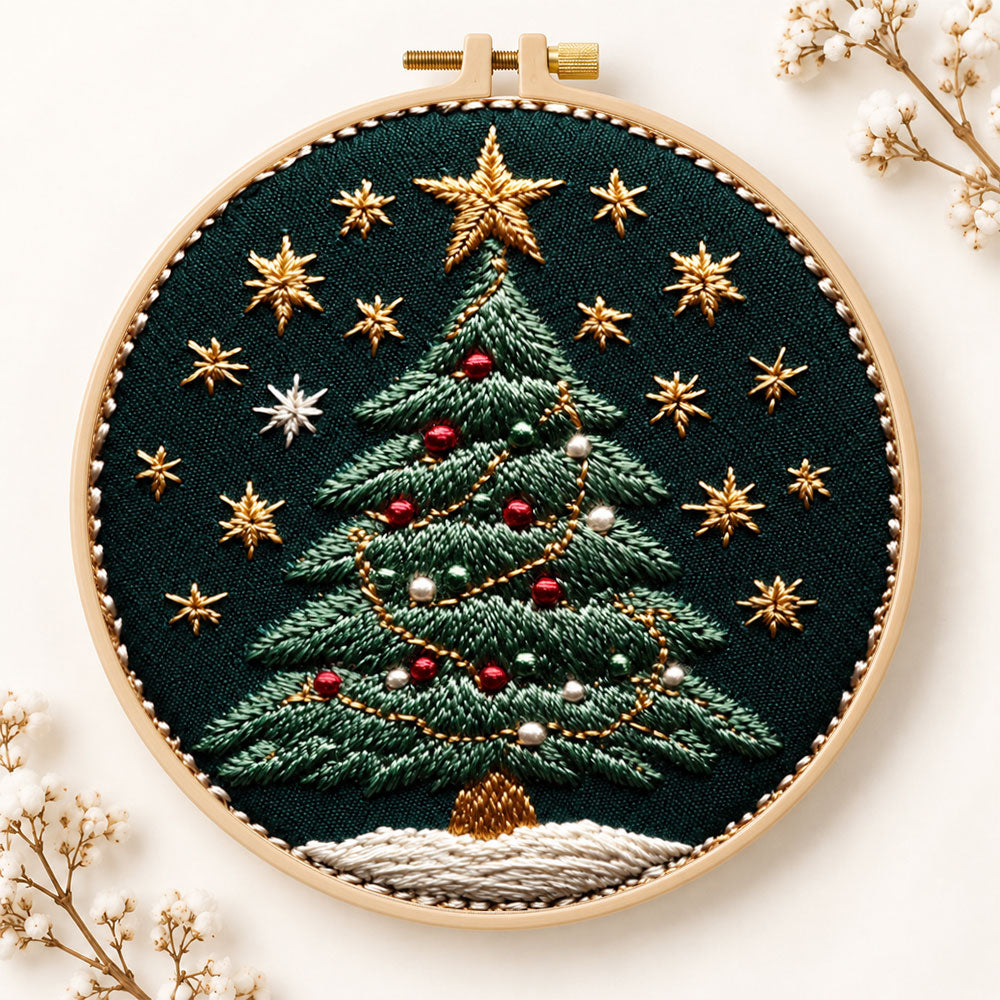 Ornamented christmas tree embroidery kit