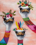 Ostriches with flower crowns cross stitch kit for beginners