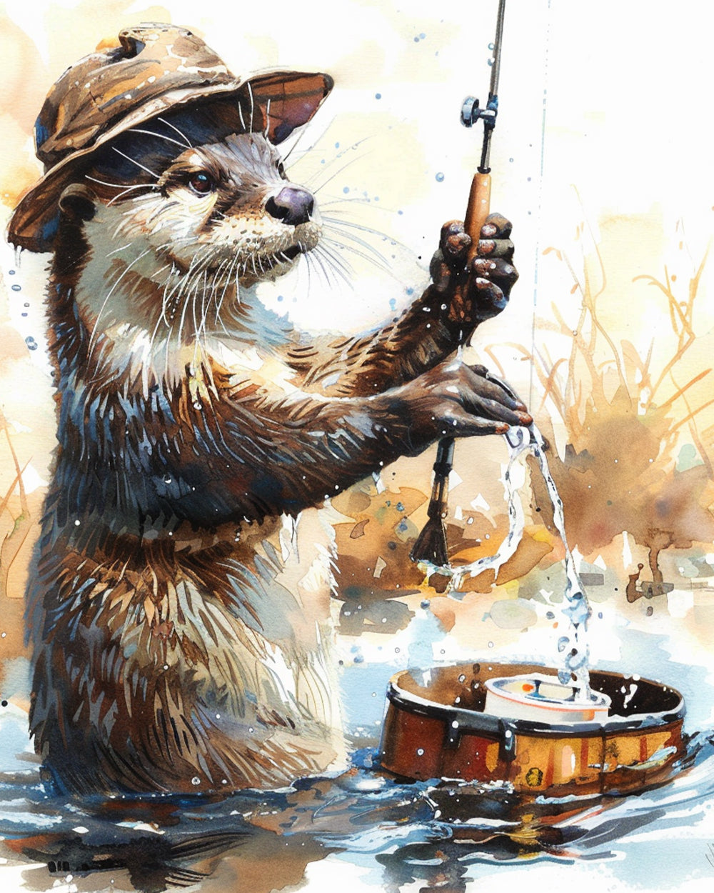 Otter fisherman with hat cross stitch kit for beginners