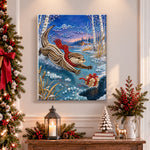 Finished otter with christmas gift pearl diamond painting artwork displayed as holiday home decor