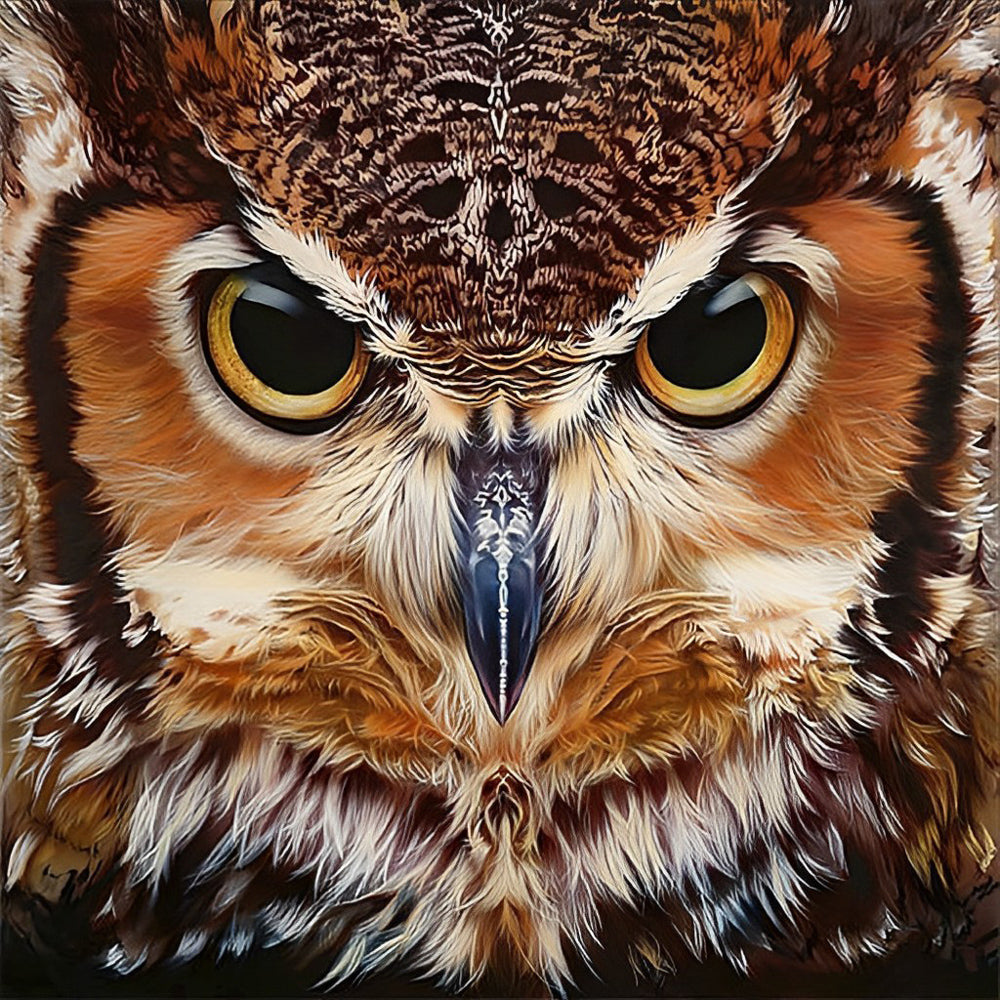 Owl face close-up cross stitch kit for beginners