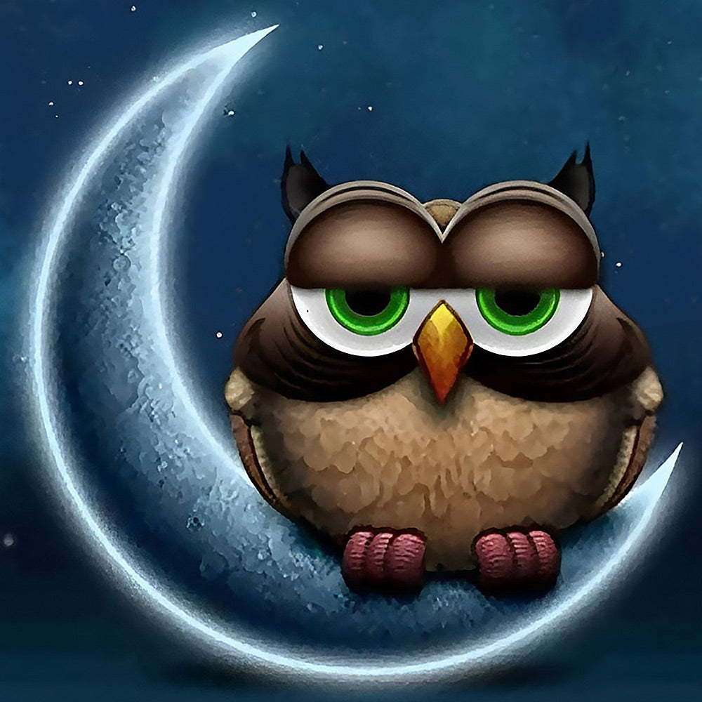 Owl on crescent moon cross stitch kit for beginners