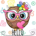 Owl with pink glasses and heart cross stitch kit for beginners