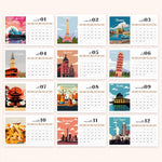 All 12 travel-themed illustrations in the Around the World Paint by Numbers Calendar