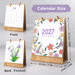 Floral Blooms Paint by Numbers Desk Calendar showing its dimensions and front and back display