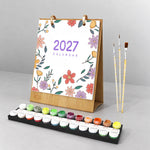 Floral Blooms Paint by Numbers Desk Calendar with wooden stand, numbered paints and brushes