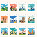 All 12 landmark painting designs featuring the Eiffel Tower, Statue of Liberty, Big Ben, Leaning Tower of Pisa and other famous landmarks