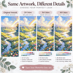 Paint by numbers comparison showing 24, 36 and 48 colour detail options