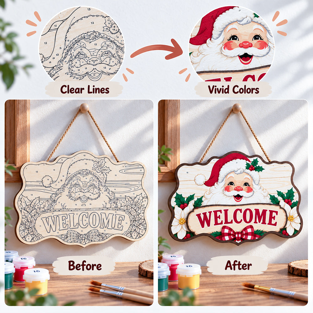 Paint by numbers door hanger before and after painting