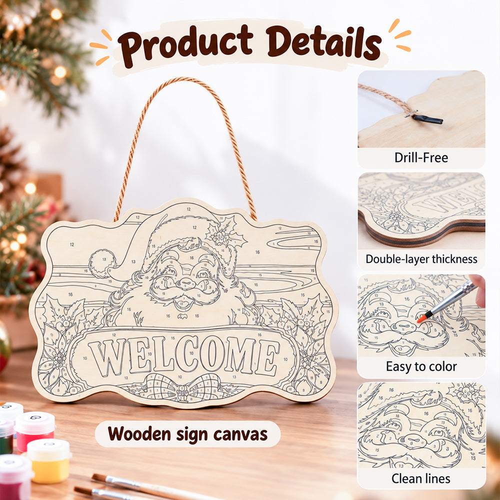 Paint by numbers door hanger wooden canvas and details