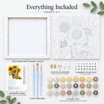 Everything included in a framed paint by numbers kit