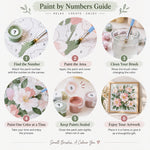 Step-by-step paint by numbers guide from numbered canvas to finished artwork