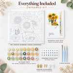 Everything included in an unframed paint by numbers kit