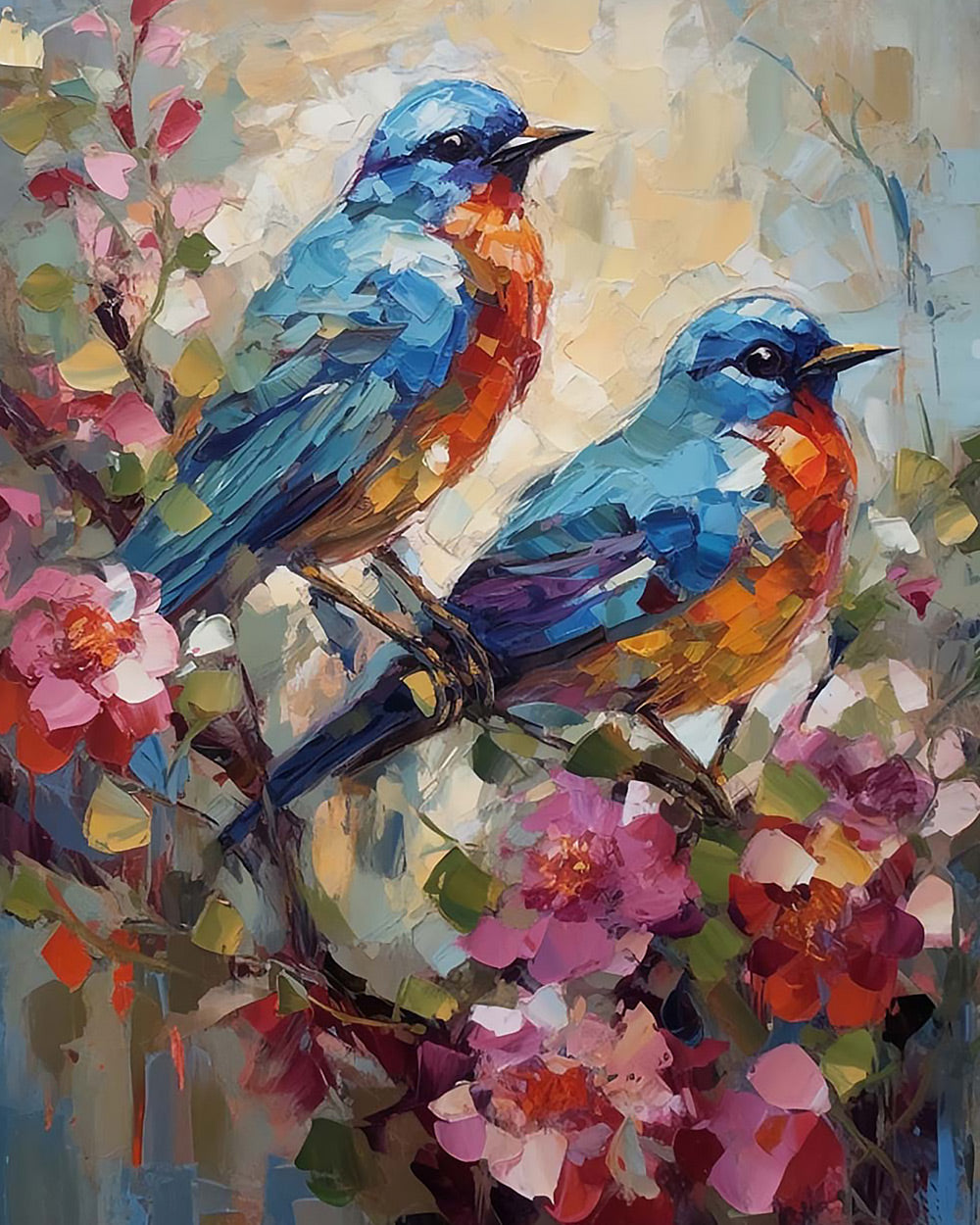 Pair of bluebirds on blossoming branch cross stitch kit for beginners