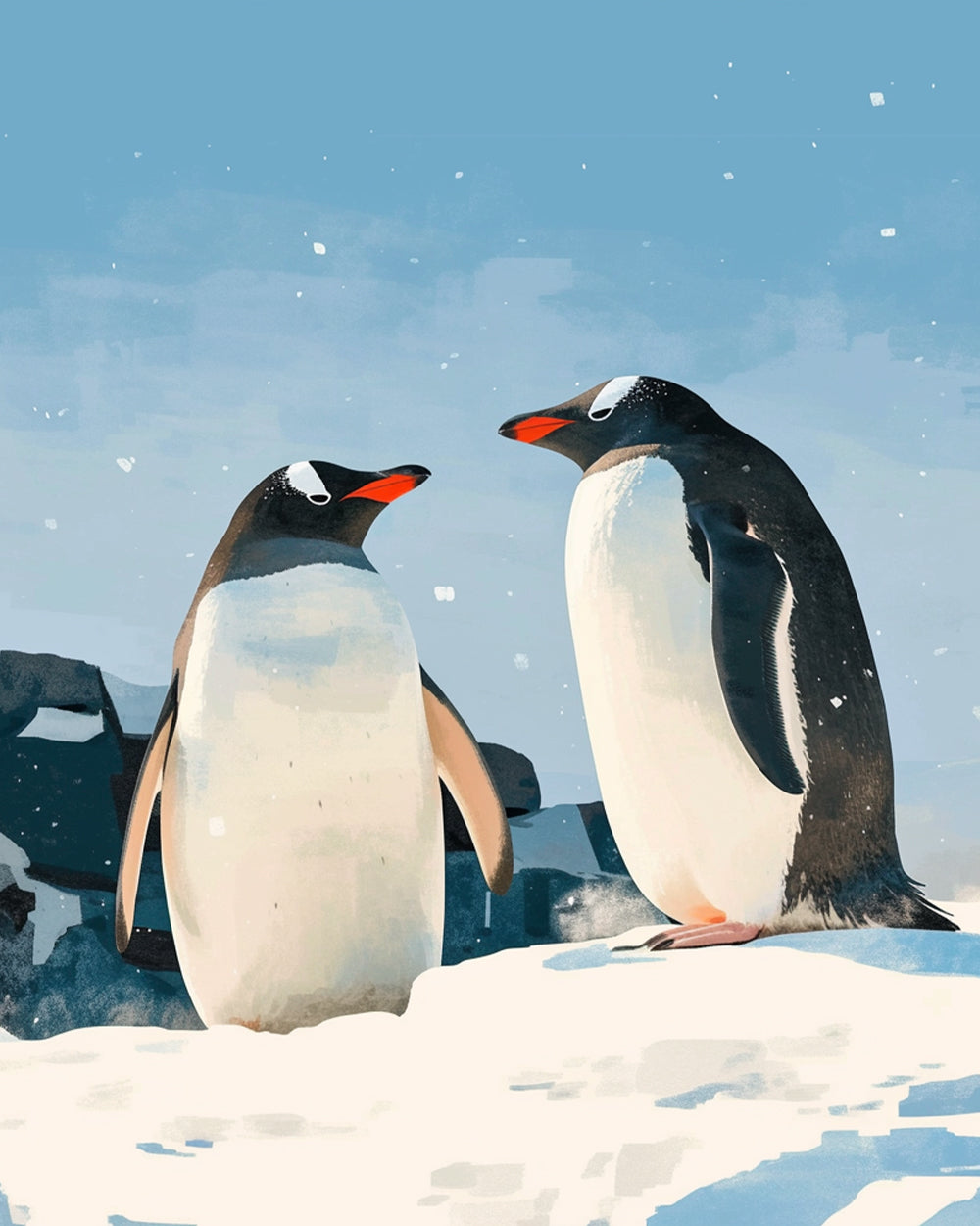 Pair of penguins in the snow cross stitch kit for beginners