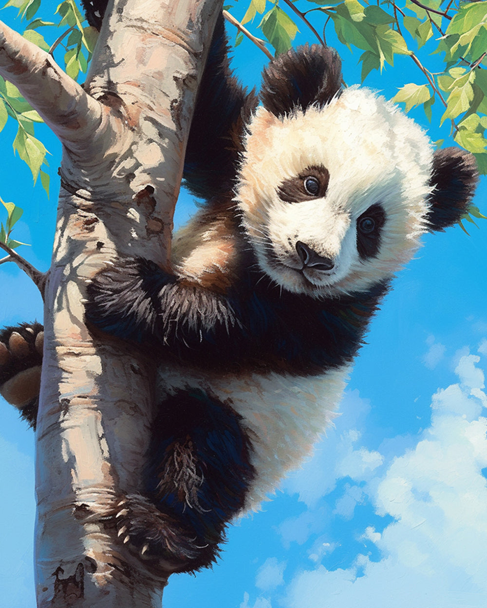 Panda cub climbing a tree cross stitch kit for beginners
